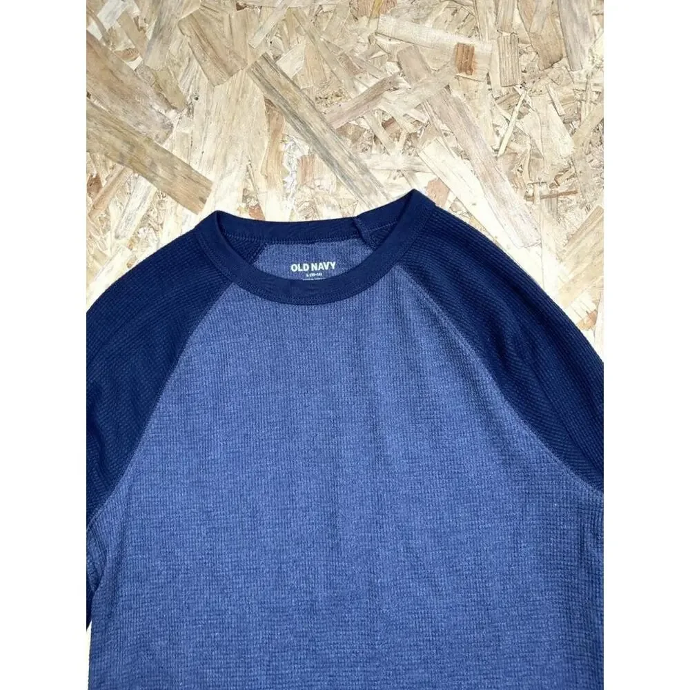 Old Navy Boys Thermal Shirt Size L 10-12 Blue Raglan Long Sleeve Waffle Knit